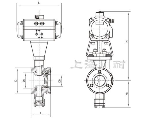 氣動V型不銹鋼對夾球閥結構
